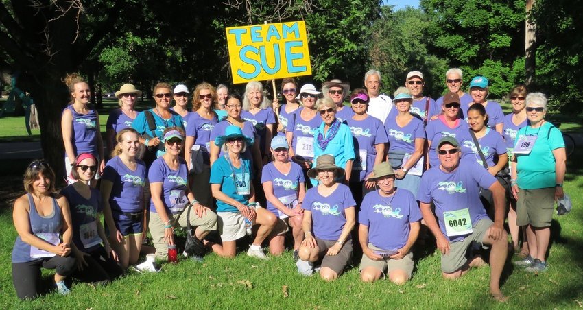 Team Sue gathers for a group photo during a previous year’s Jodi’s Race, a fundraiser for the Colorado Ovarian Cancer Alliance (COCA), which took place virtually this year because of COVID-19. Sue Hester is an ovarian cancer survivor and president of the COCA board.